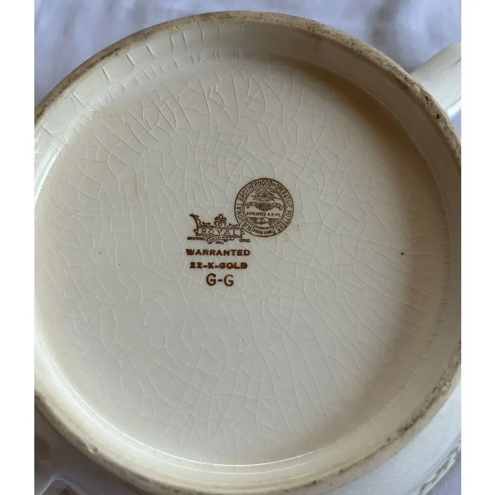 Vintage Royal China 22-K-Gold Serving Bowl with Lid & Handles Cream/Gold Colored